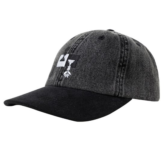 Magenta Chess dad hat black denim